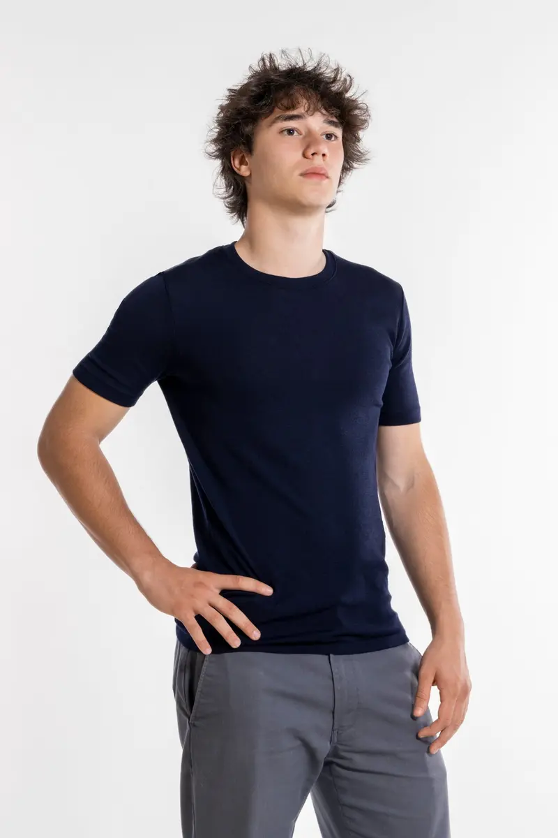 Men's roundneck t-shirt in wool and silk 624