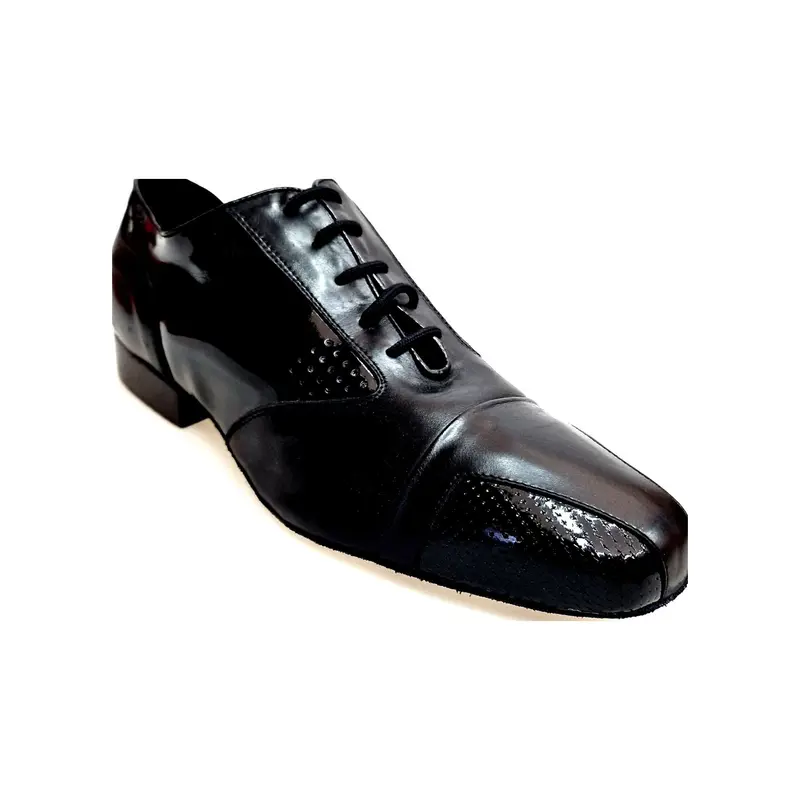 Milo (Movida by WISH DANCE) - Scarpa da Ballo Salsa Uomo in Morbida Pelle Nera e Vernice Nera Punta Squadrata