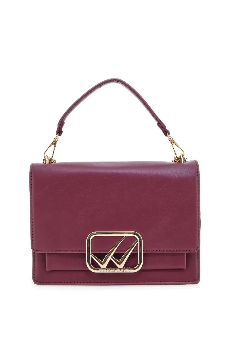 Mini Borsa a Tracolla Bordeaux con dettagli Dorati e Manico Rimovibile Double Check 18244-1