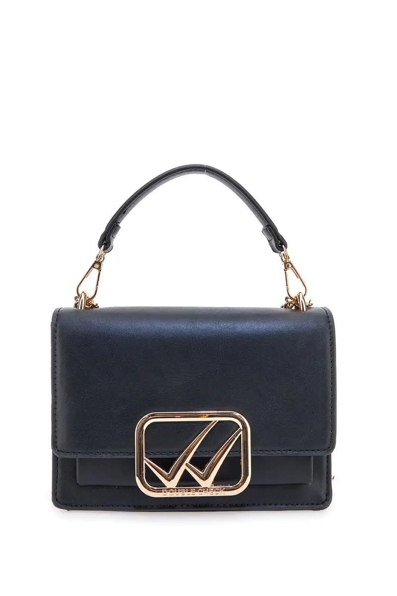 Mini Borsa a Tracolla Nera con dettagli Dorati e Manico Rimovibile Double Check 18244-1
