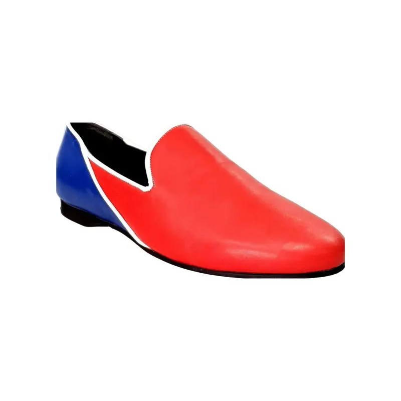 Mocassino 800BH in Pelle Rossa e Blu Royal Modello Cuba con Profili Bianchi - Salsa