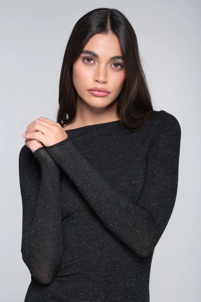 Modal cashmere long sleeves boat neck shirt 1485X