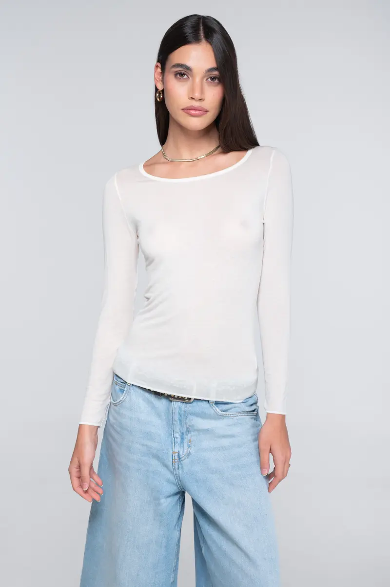 Modal cashmere long sleeves roundneck shirt 1481
