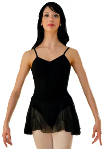 MYRTHA (RD) - Body Danza Classica Spalline Incrociate sulla Schiena da Donna in Cotone Bielastico e Pettorina Antisudore e Gonnellino in Chiffon Precucito in Vita