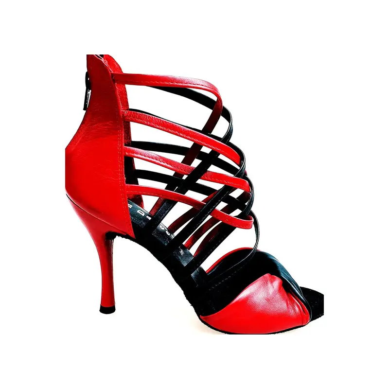 Natalia (360) - Sandalo Alto da Ballo Latino Americano Donna in Pelle Rossa e Pelle Nera