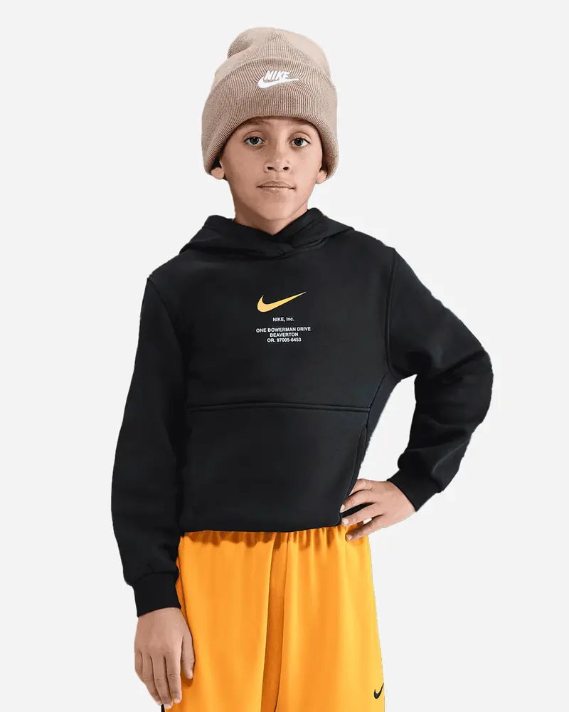 NIKE FELPA CON CAPPUCCIO C/LOGOE STAMPA FRONTE RETRO A CONTRASTO JR IH4313 010
