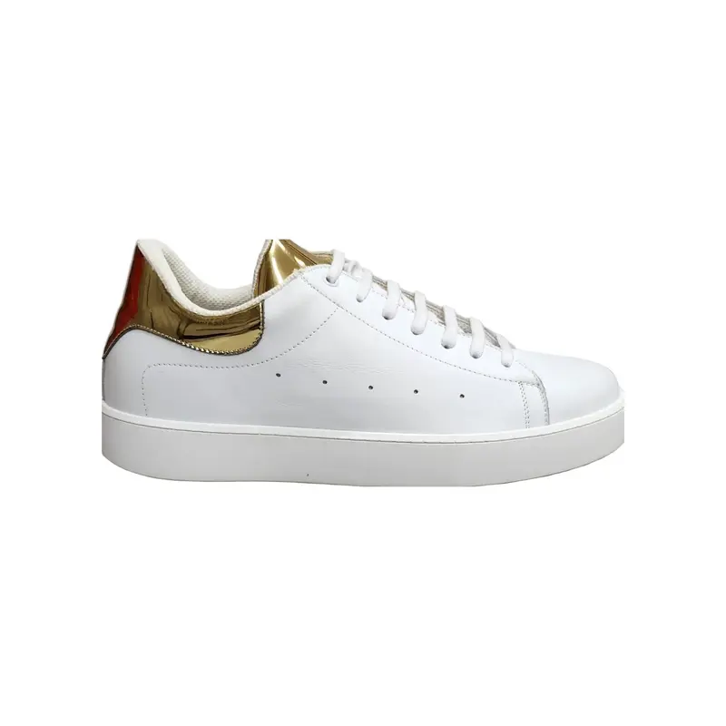 NIKOLAS (SK5) - SNEAKER IN PELLE BIANCA INSERTO TALLONE ORO SPECCHIO SUOLA MICROFIBRA LATTICE BIANCO INTERNI TRASPIRANTI - Salsa
