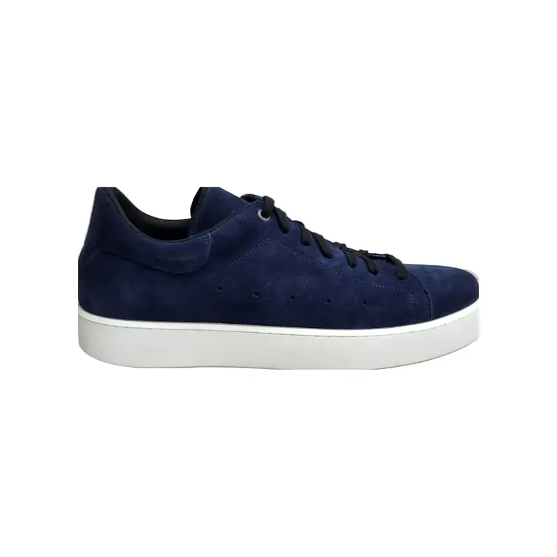 NIKOLAS (SK5) - SNEAKER IN VERO CAMOSCIO PELLE SCAMOSCIATA BLU NOTTE SUOLA MICROFIBRA LATTICE BIANCO INTERNI TRASPIRANTI - Salsa