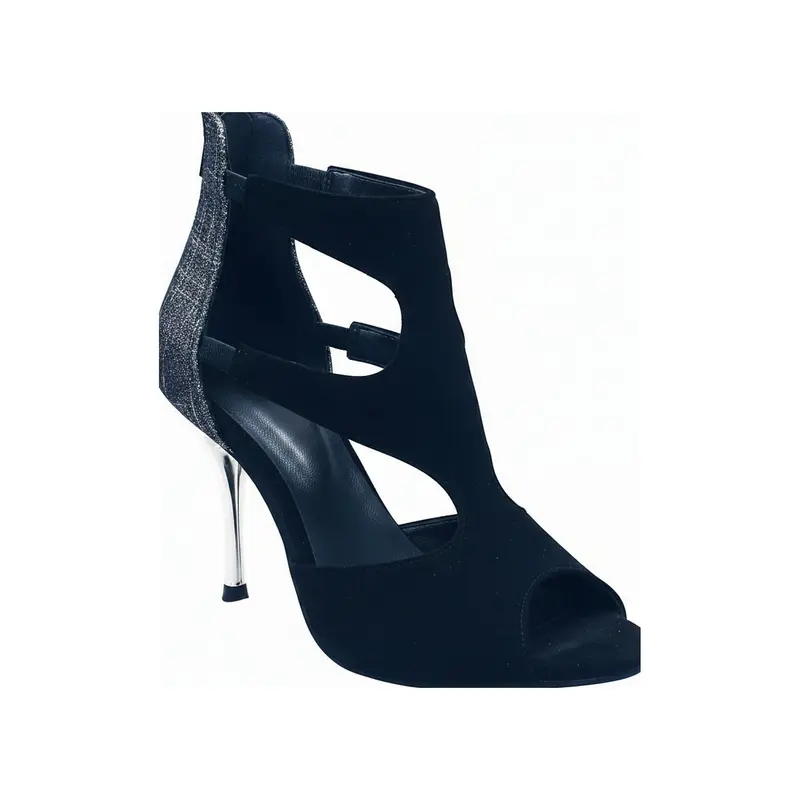Nina Fish - Sandalo da Ballo Latino Americano Donna in Camoscio Nero Avanti e Tallone in Fish Carbon Boreale