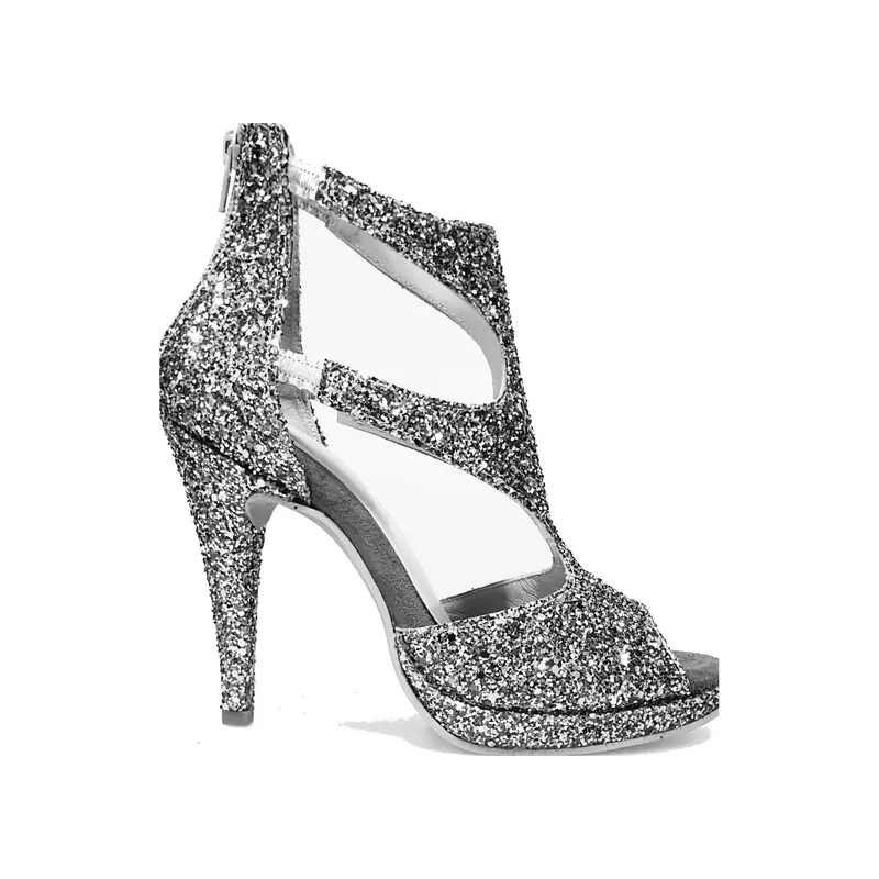 Nina Kristall - Sandalo da Ballo Salsa Donna con Plateau in Kristal Argento Foderata in Pelle Tacco a Spillo largo