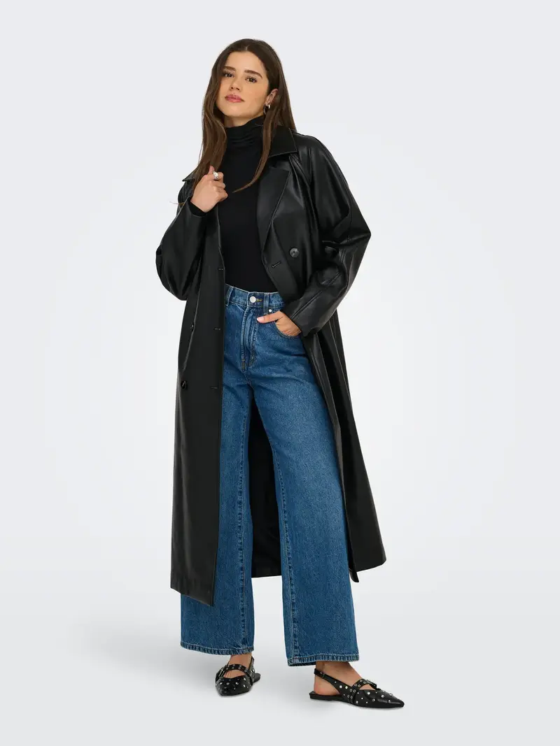 ONLY BINA TRENCH LUNGO IN WOVEN LUCIDO CON CINTURA IN VITA DONNA 15349543 BLK