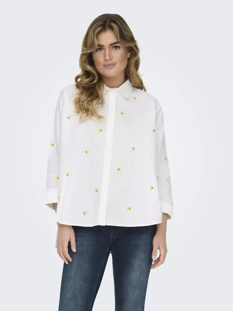 ONLY CAMICIA NEW LINA MANICA LUNGA CON LIMONI DONNA (Bright White LEMON) 15283743 BWN