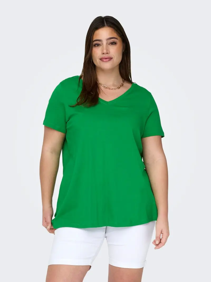 ONLY CARMAKOMA T-SHIRT BONNIE LIFE SHORT SLEEVE V-NECK DONNA 15298452 GRB