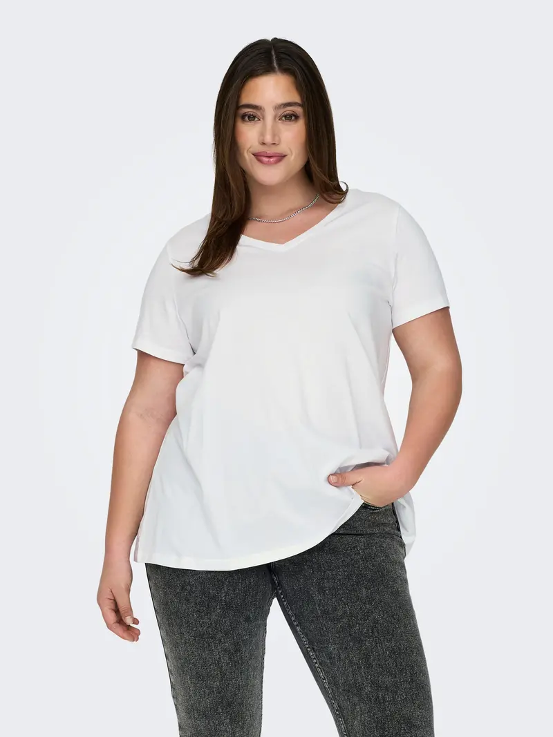 ONLY CARMAKOMA T-SHIRT BONNIE SCOLLO A V MEZZA MANICA DONNA 15322776 WHT