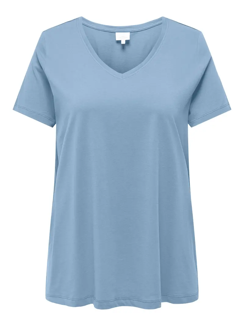 ONLY CARMAKOMA T-SHIRT BONNIE SCOLLO A V MEZZA MANICA DONNA (soft chambray) 15322776 SCY