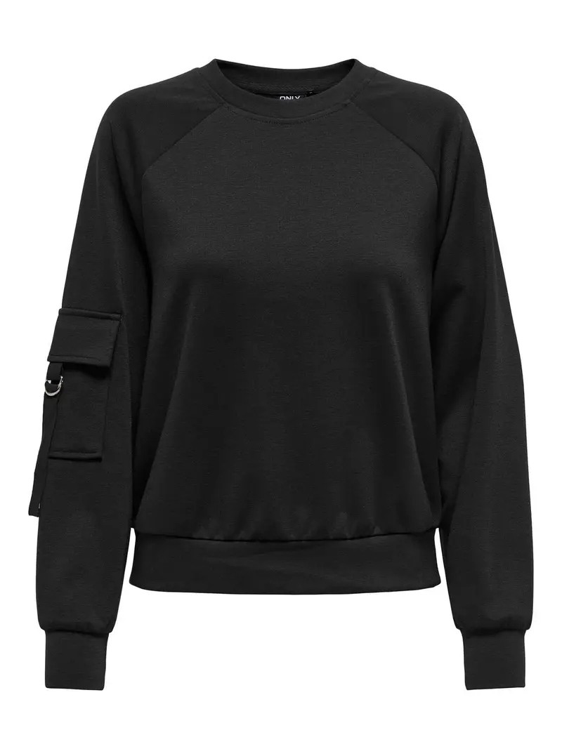 ONLY FELPA CORINNE GIROCOLLO CON TASCA SULLA MANICA DONNA 15326725 BLK