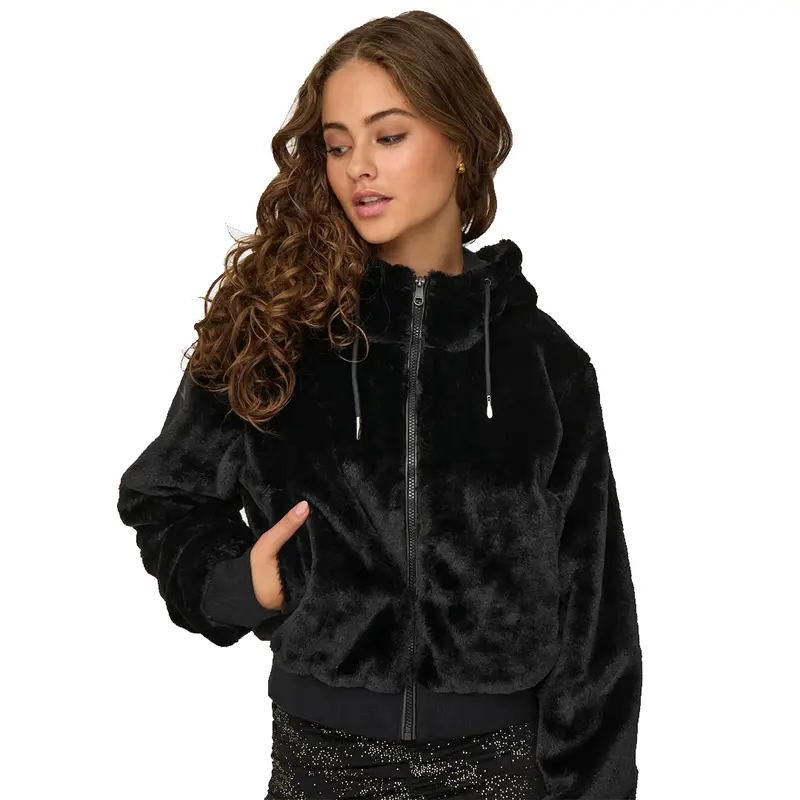 ONLY GIUBBOTTO VENICE IN PILE CON CAPPUCCIO  E ZIP DONNA 15322127 BLK
