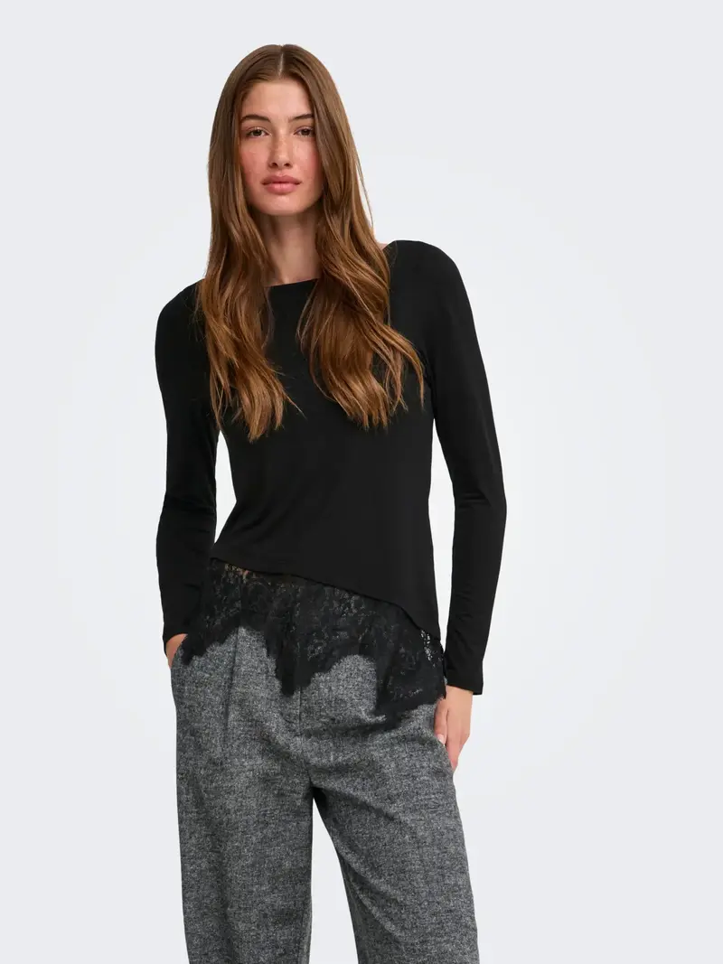 ONLY LAILA MAGLIA MANICA LUNGA CON PIZZO 15384850 BLK