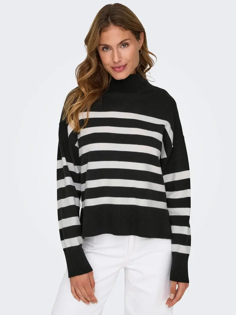 ONLY MAGLIONE BARI MANICA LUNGA COLLO ALTO (BLACK-CLOUD DANCER) DONNA 15283109 BKC