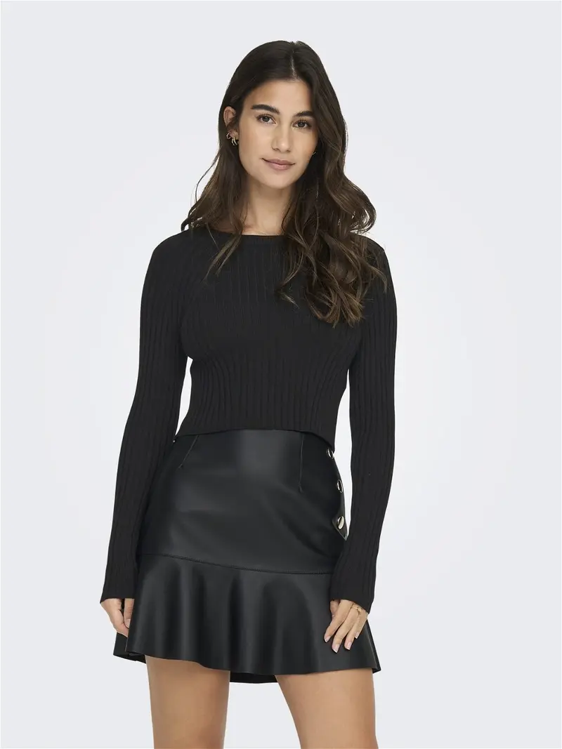ONLY MAGLIONE CROP MEDDI LONG SLEEVES O-NECK DONNA 15280060 BLK