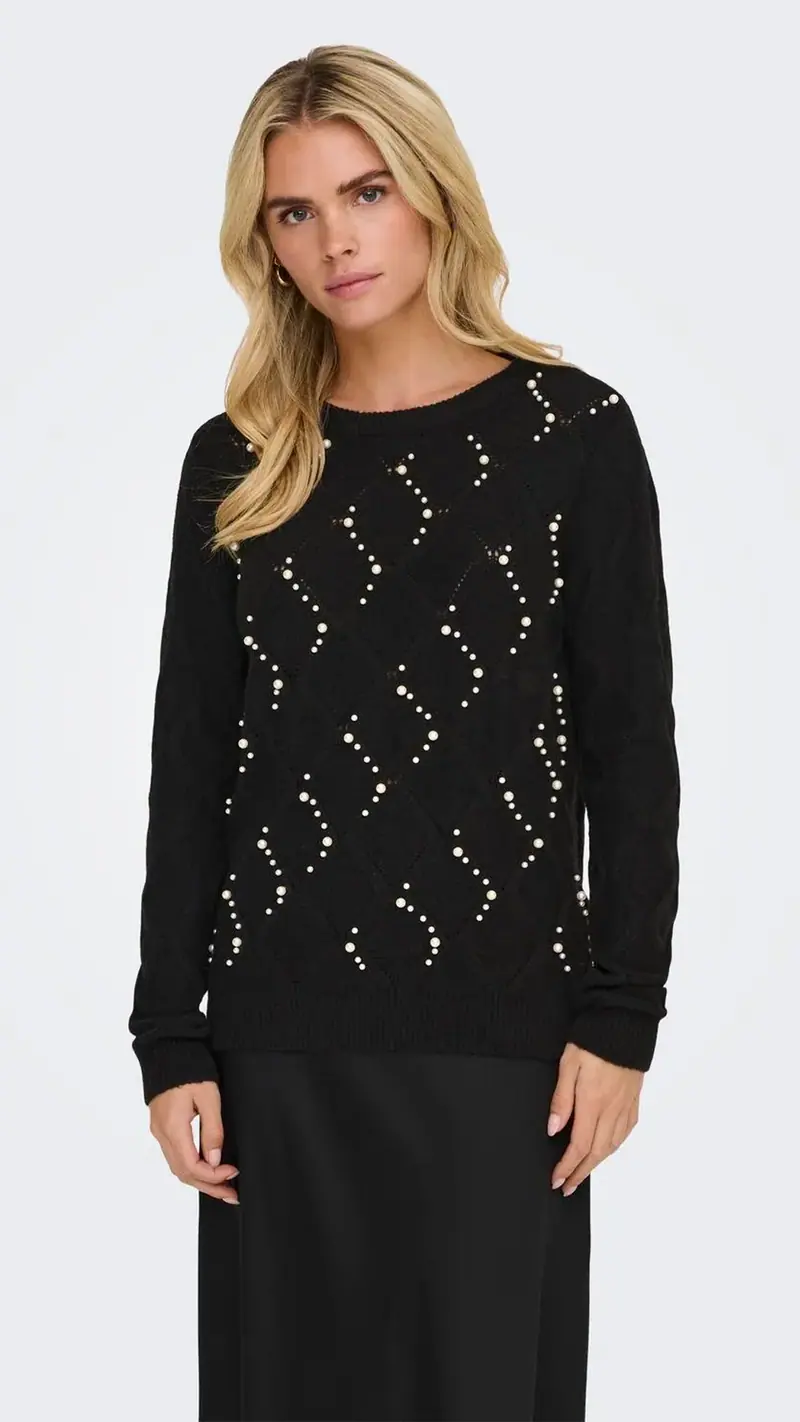ONLY MAGLIONE LIANA GIROCOLLO CON PERLINE DONNA 15324269 BLK