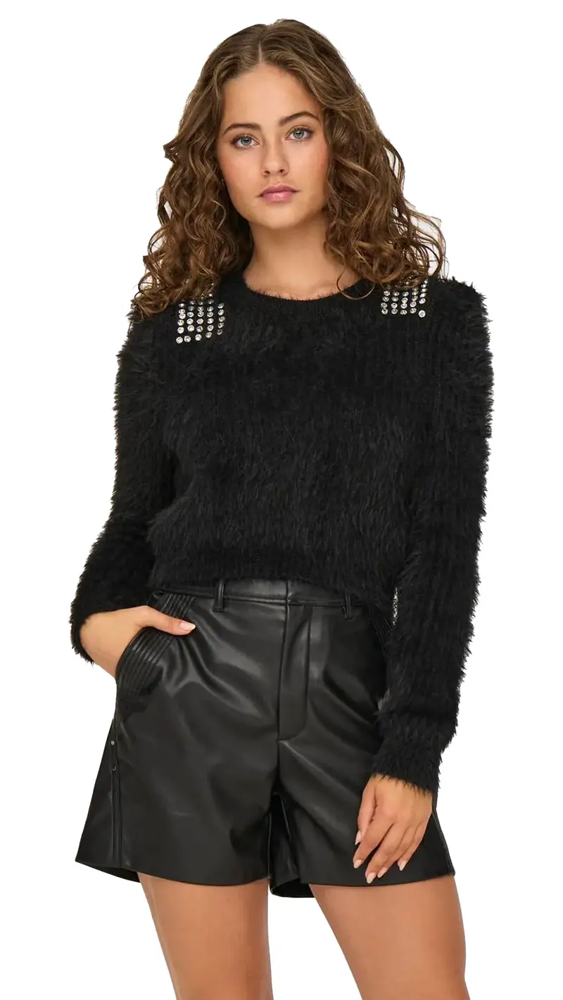 ONLY MAGLIONE SURI TEDDY  GIROCOLLO DONNA 15327597 BLK