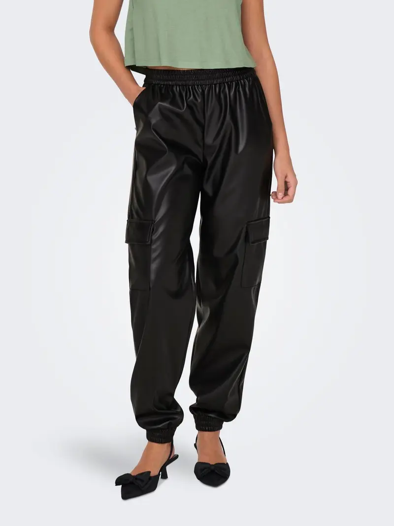 ONLY PANTALONE FADUMA IN PELLE CARGO DONNA 15325118 BLK