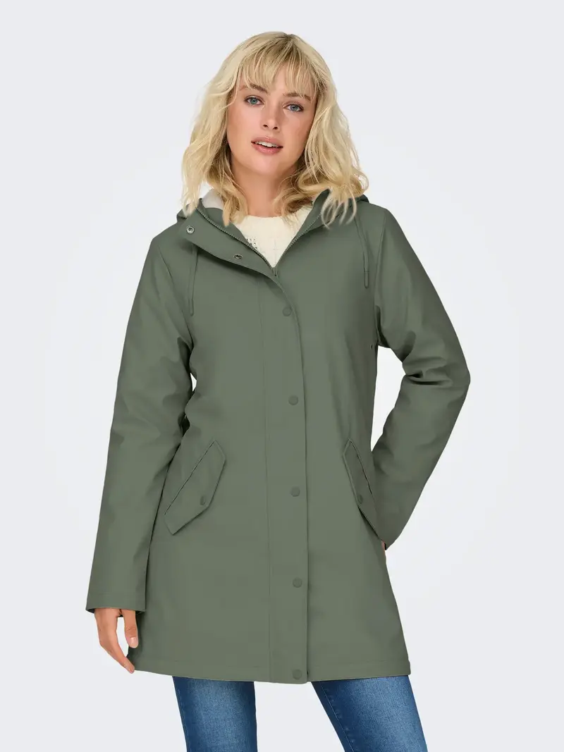 ONLY SALLY GIUBBOTTO IMPERMEABILE LUNGO IN WOVEN CON CAPPUCCIO DONNA 15206116 CRG