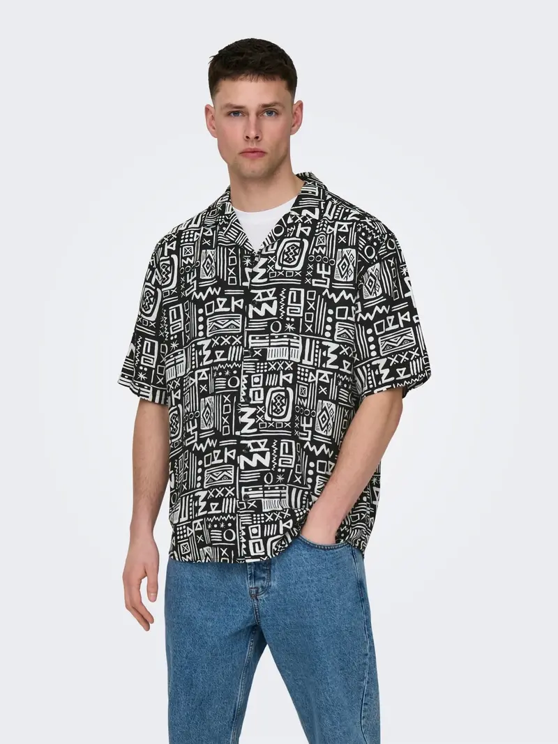 ONLY&SONS CAMICIA BOLD LIFE RLX SHORT SLEEVE MISTO LINO E VISCOSA 22028514 BLK