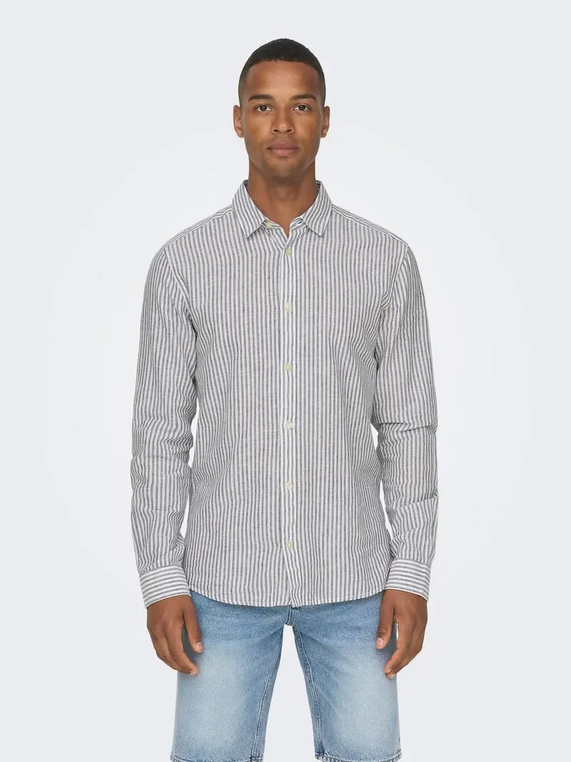 ONLY&SONS CAMICIA IN LINO A RIGHE CAIDEN 22026601 DKN