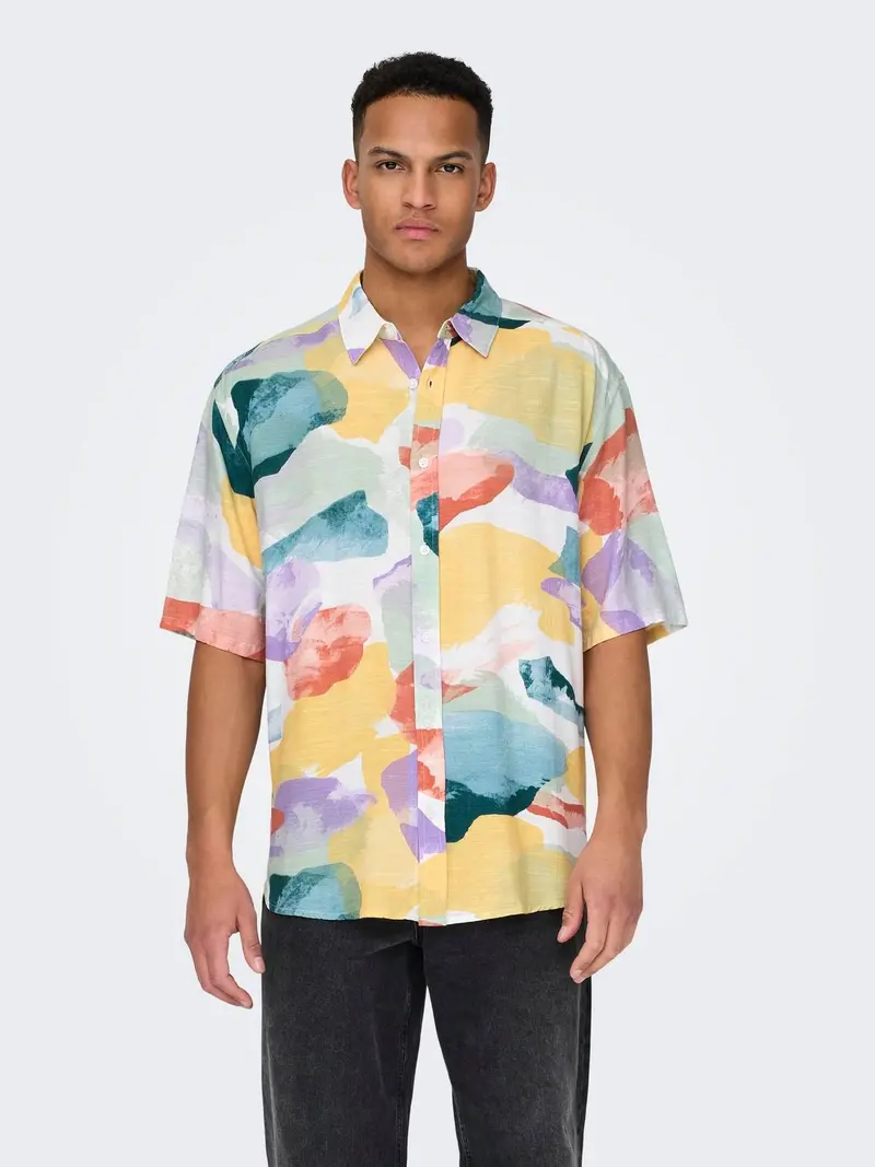 ONLY&SONS CAMICIA IN LINO BUD LIFE SHORT SLEEVE 22028390 LMN