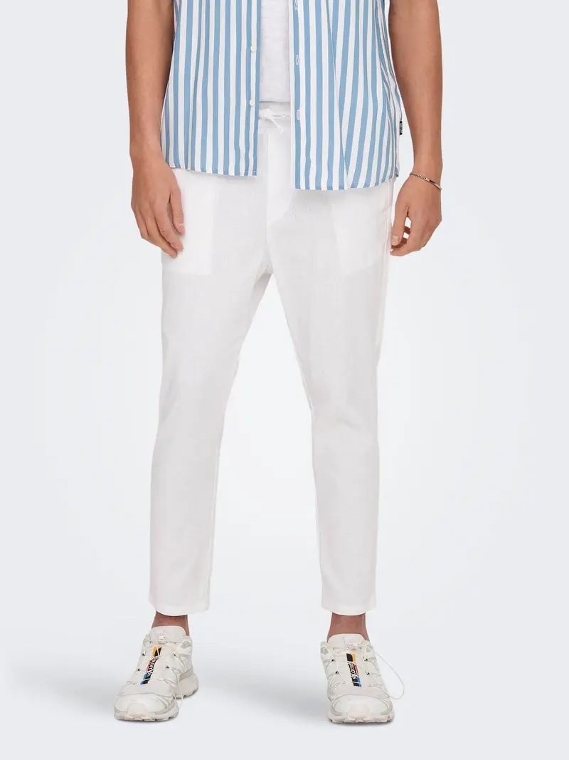 ONLY&SONS LINUS CROP PANTALONI IN LINO CON LACCI UOMO (COL