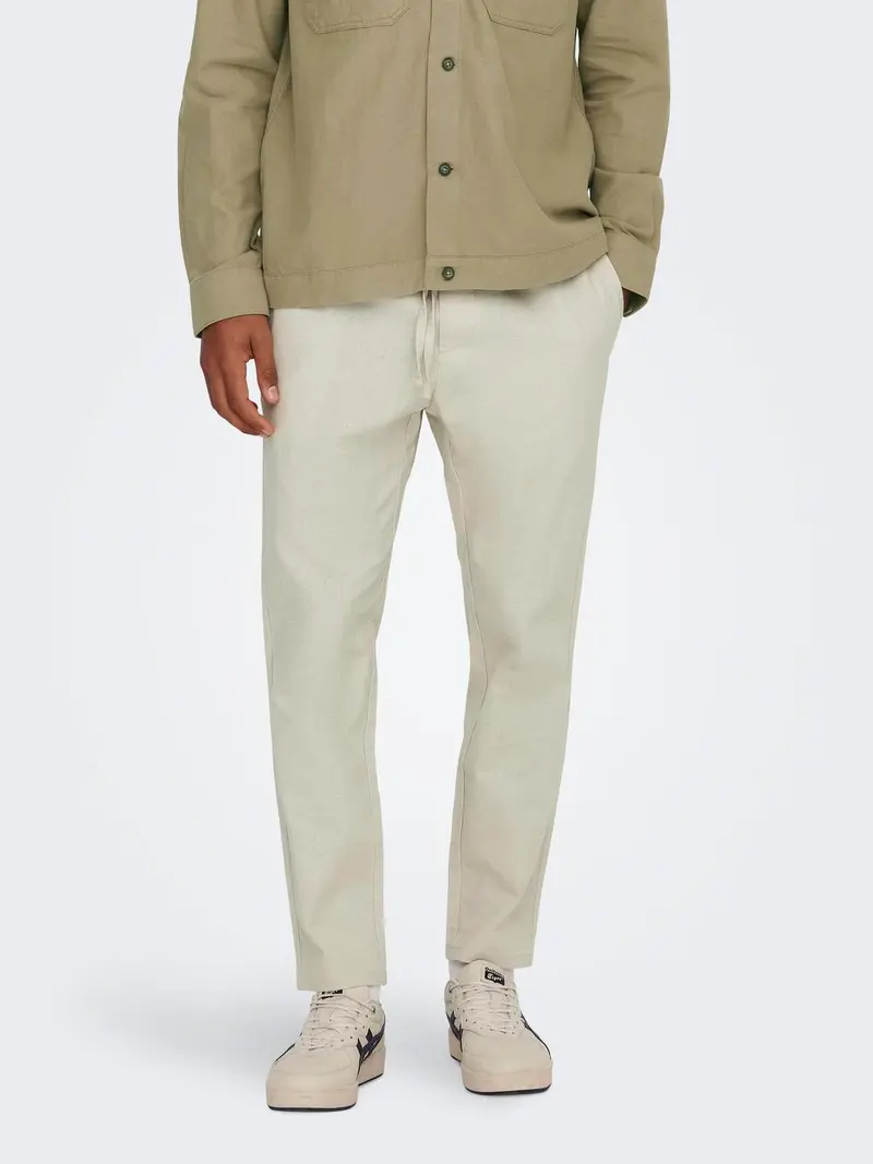 ONLY&SONS LINUS CROP PANTALONI IN LINO CON LACCI UOMO (COL