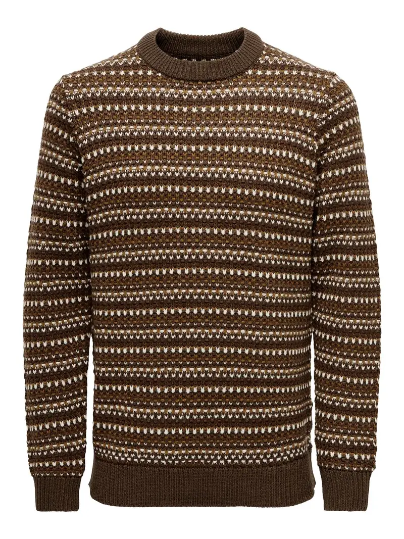 ONLY&SONS MAGLIONE MUSA GIROCOLLO A NIDO D'APE UOMO (HOT FUDGE) 22027268 HFG