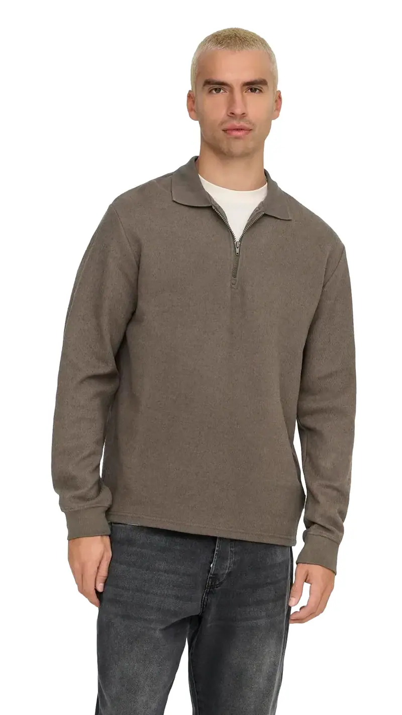 ONLY&SONS MAGLIONE TREVOR CON MEZZA ZIP UOMO(Major Brown) 22029907 MJB