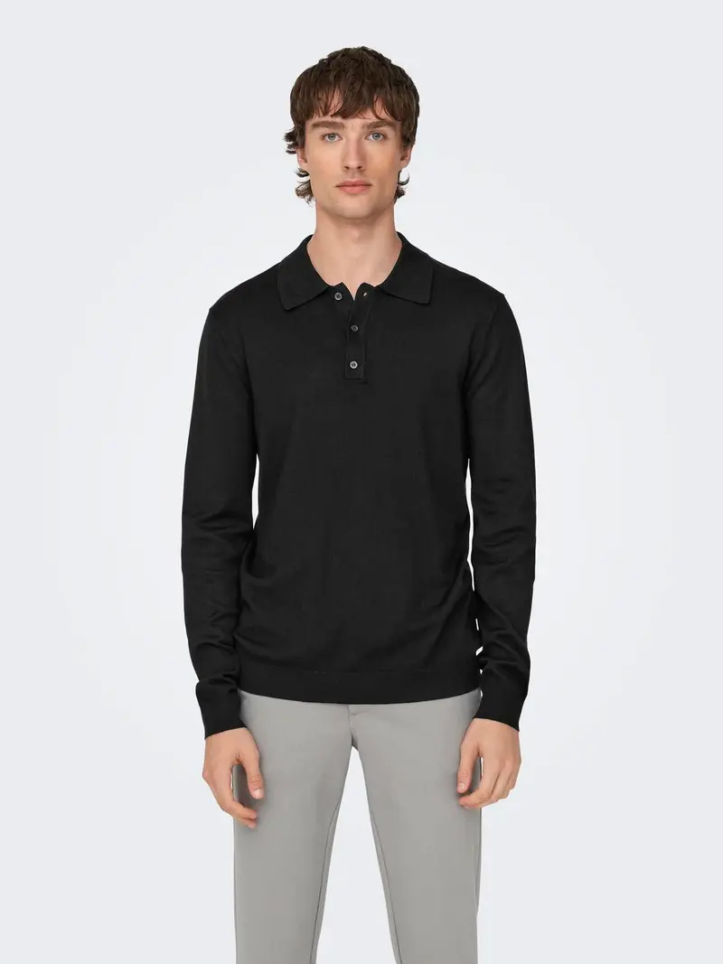 ONLY&SONS POLO WYLER MANICA LUNGA UOMO 22021184 BLK