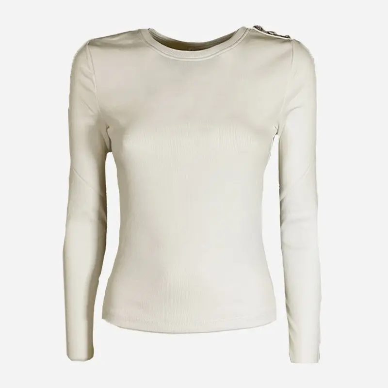 ONLY T-SHIRT CHECKIE MANICA LUNGA GIROCOLLO CON BOTTONI SULLA SPALLA DONNA 15330371 CLD