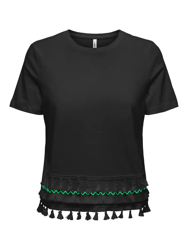 ONLY T-SHIRT FILIPPA LIFE SHORT SLEEVE TASSEL DONNA 15211681 BLK