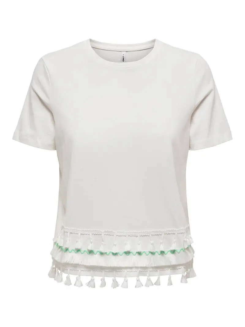 ONLY T-SHIRT FILIPPA LIFE SHORT SLEEVE TASSEL DONNA 15211681 WHT