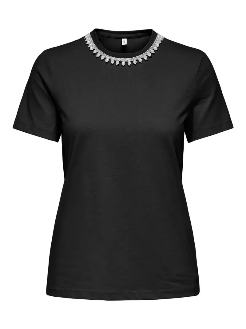 ONLY T-SHIRT JOLLY LIFE CON PERLE SUL COLLO DONNA 15356167 BLK
