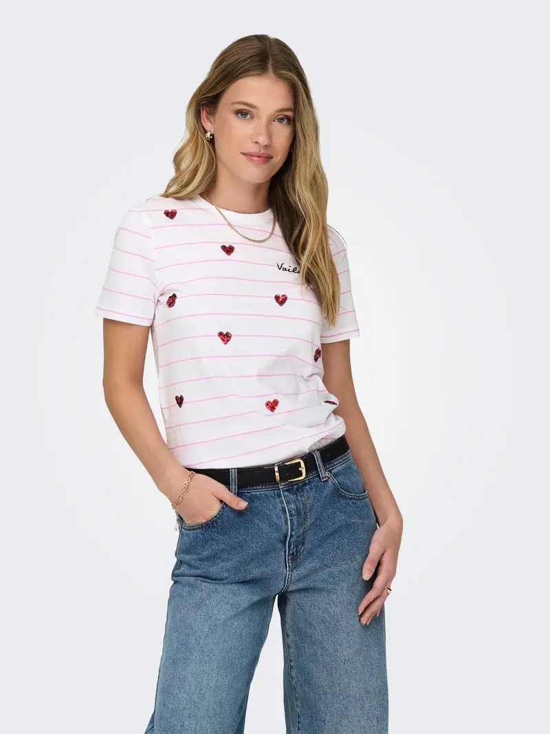 ONLY T-SHIRT KITA LIFE REG SHORT SLEEVES HEART TOP BOX DONNA 15316574 BWV