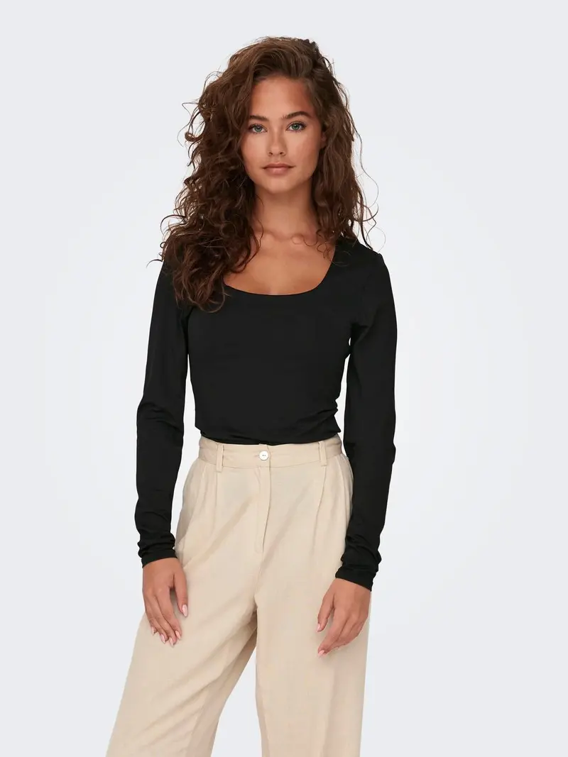 ONLY T-SHIRT LEA MANICA LUNGA CON SCOLLO DONNA 15302647 BLK