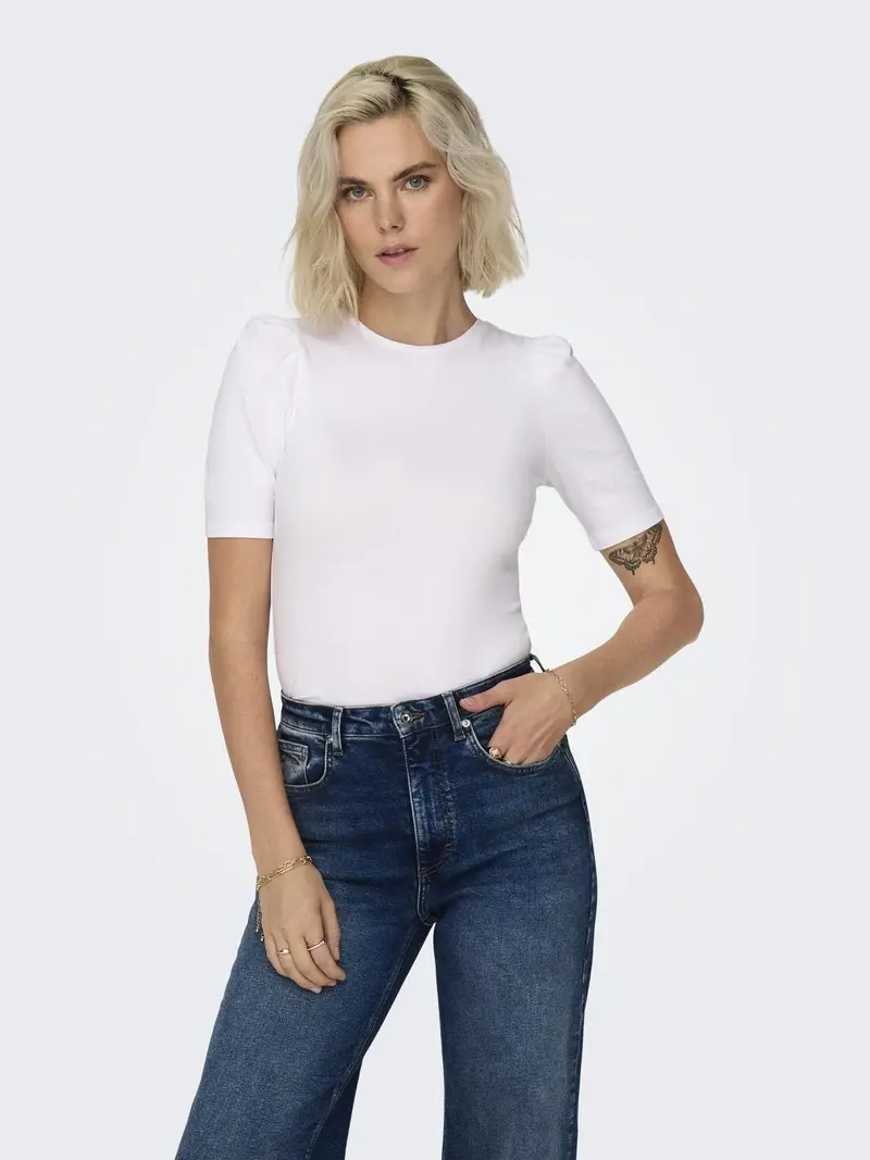 ONLY T-SHIRT LIVE LOVE 2/4 PUFFTOP DONNA 15282484 WHT
