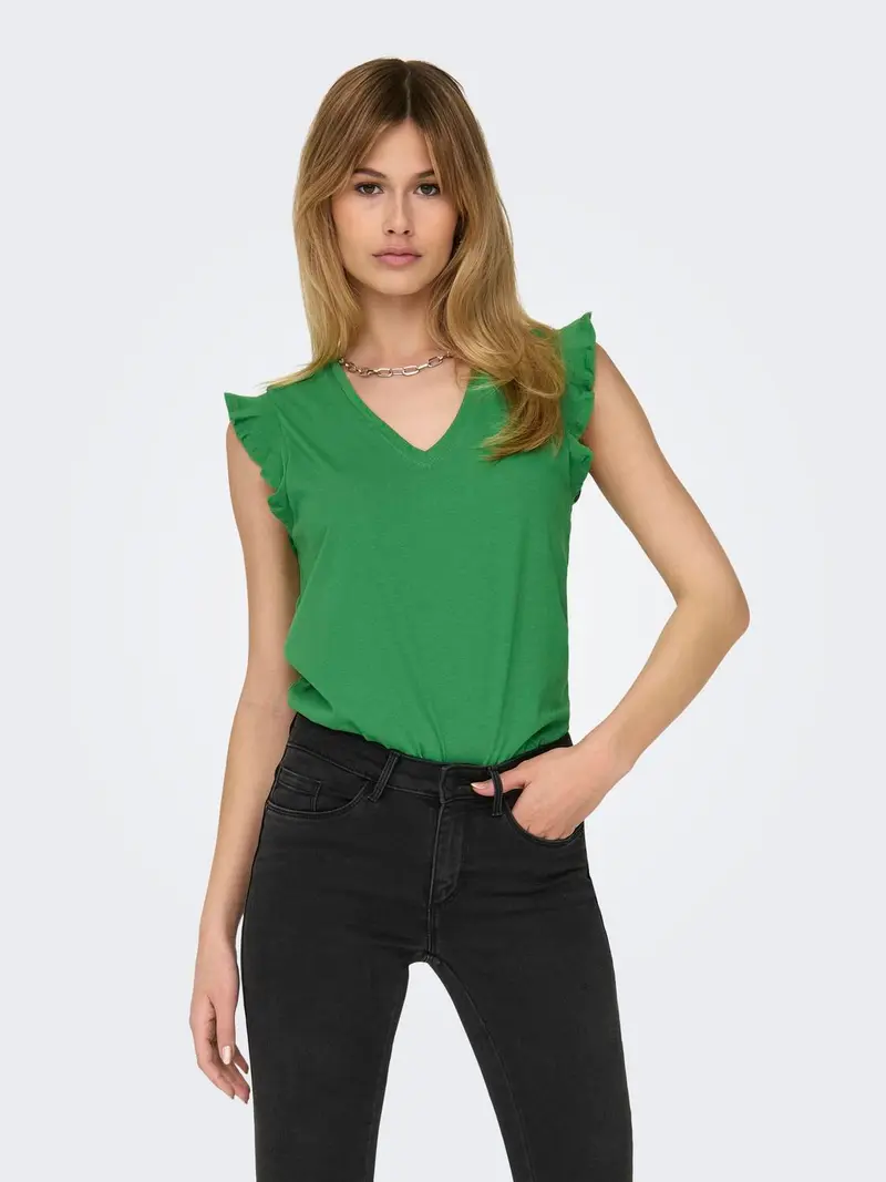 ONLY T-SHIRT MAY LIFE SHORT SLEEVE FRILL V-NECK DONNA 15252469 GRB