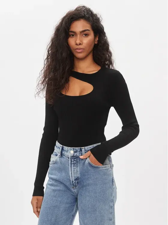 ONLY T-SHIRT MEDDI LONG SLEEVES PEEK-A-BOO O-NECK DONNA 15311084 BLK