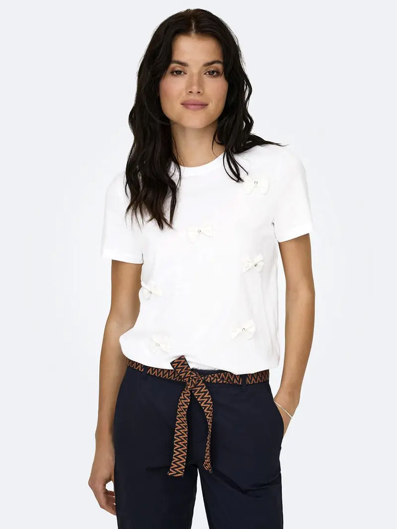 ONLY T-SHIRT OLIVIA SPALLA STRETTA CON FICCO LATO CUORE DONNA 15329694 BGW