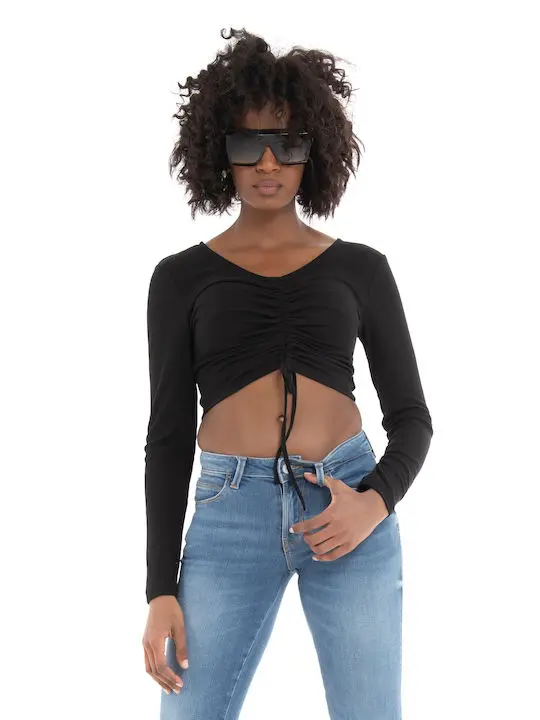 ONLY T-SHIRT SHIA LONG SLEEVES RUCHING SHORT 15252040 BLK