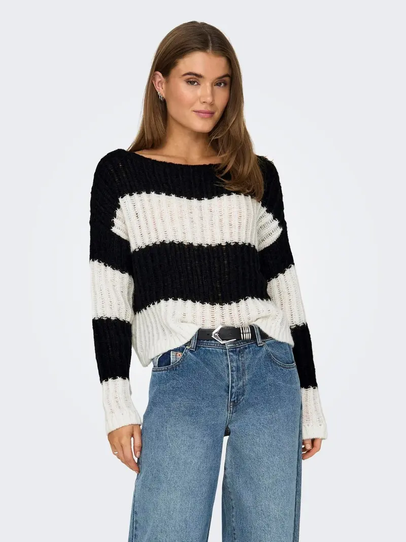 ONLY W MAGLIONE MAYI LIFE LONG SLEEVES STRIPE O-NECK KNIT 15324054 BCK