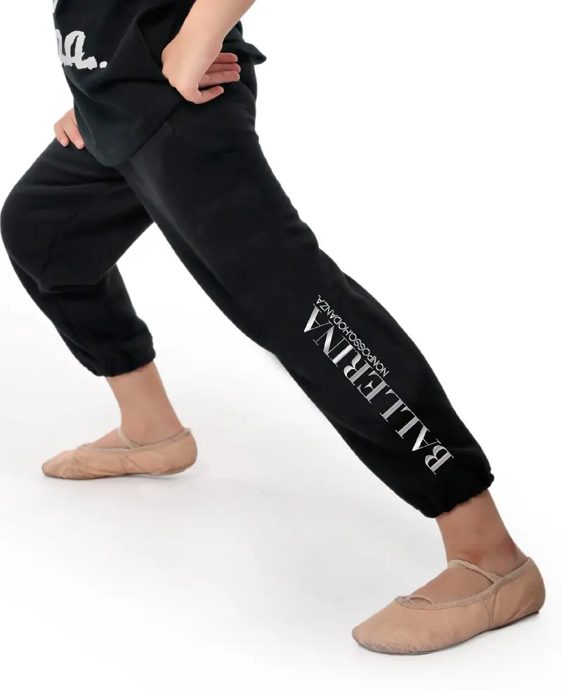 PANTA FELPA GIRL BLACK LOGO BALLERINA ARGENTO