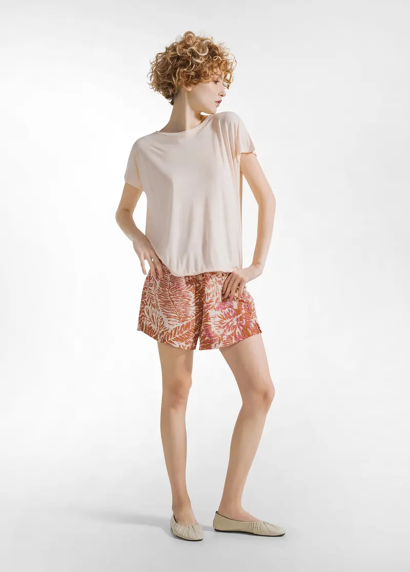 PANTALONCINI STAMPATI IN COTONE INCRESPATO MARRONE